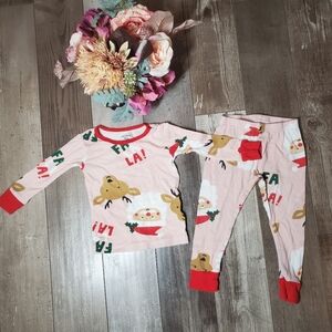 Carter's Toddler Girl Size 18m Pink Christmas Holiday Matching Pajamas Pjs 2pc